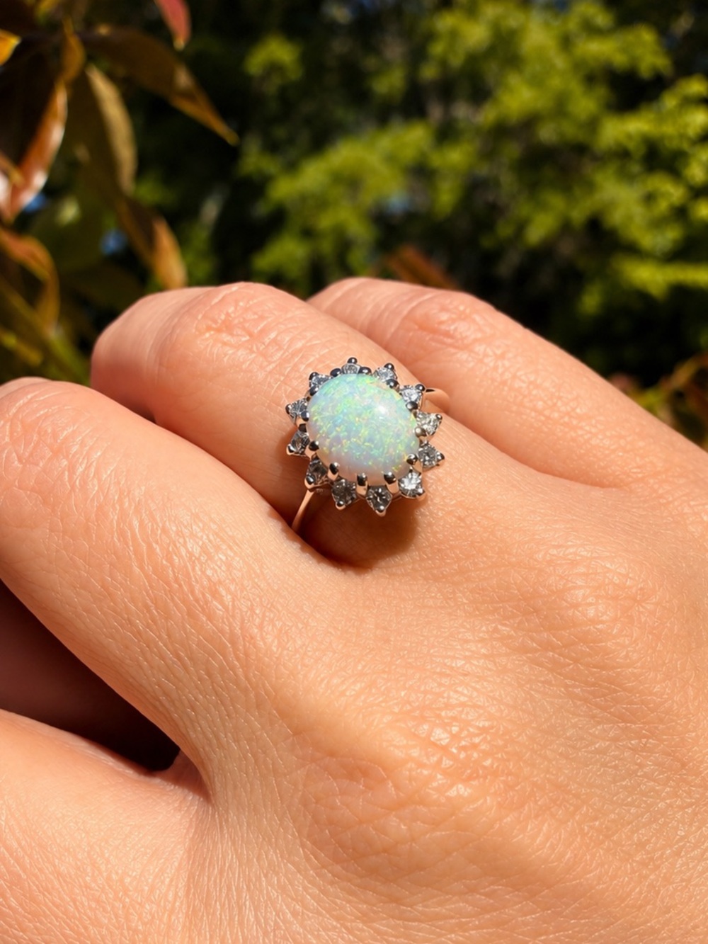 White Gold 14k Opal Ring /Natural Diamonds